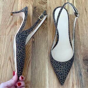 Ann Mashburn Leopard Slingback Kitten Heel Pointed Toe Pumps Size 36